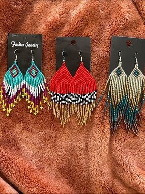 Fashion Jewelry Red and Gold Beaded Fringe Earrings